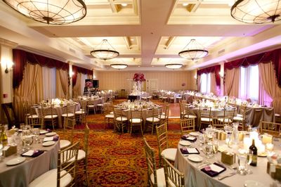 Event space set with banquet rounds